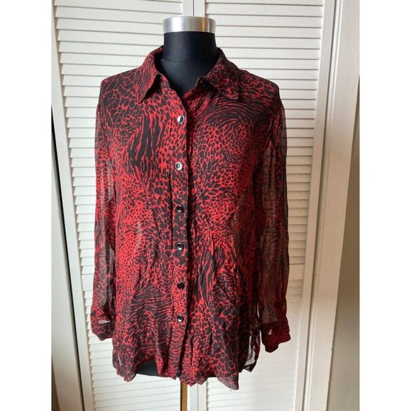 Draper's & Damon's Silk Red & Black Animal Print Shirt  L - Picture 1 of 8